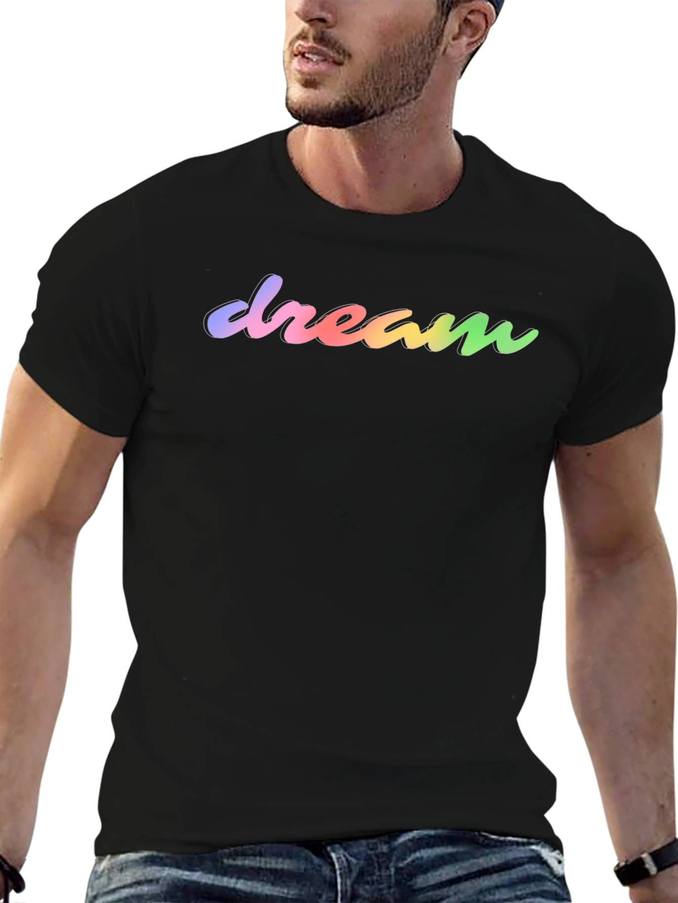 Dream Rainbow Text Black T-Shirt