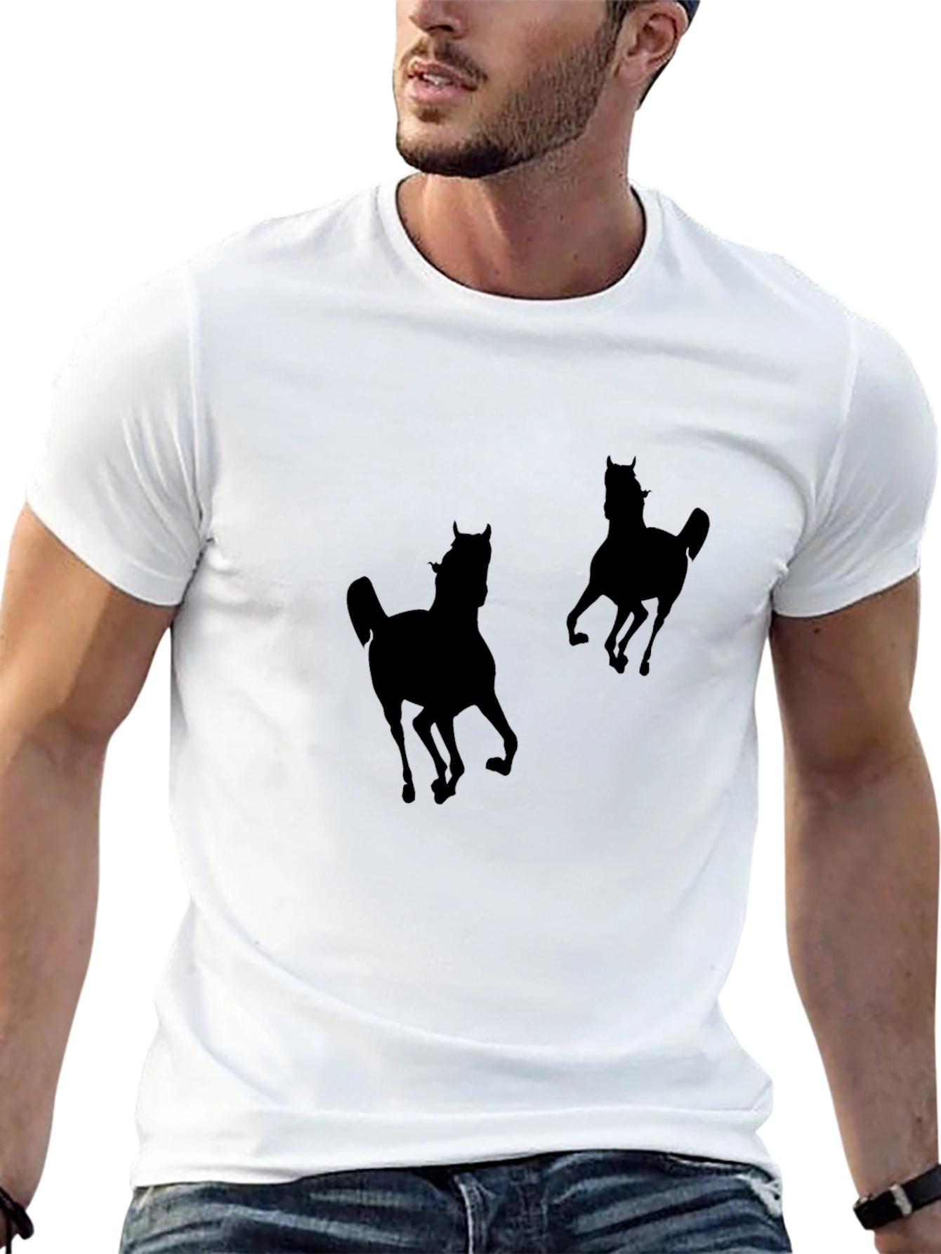 Black T-Shirt with Horse Silhouettes