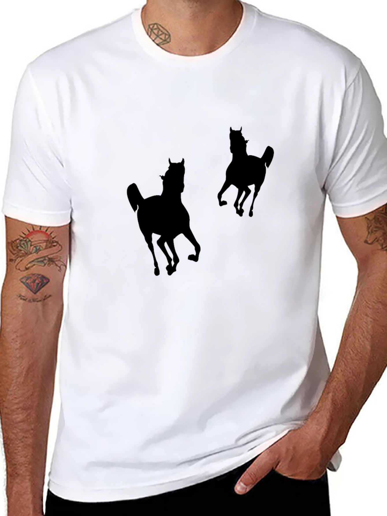 Black T-Shirt with Horse Silhouettes