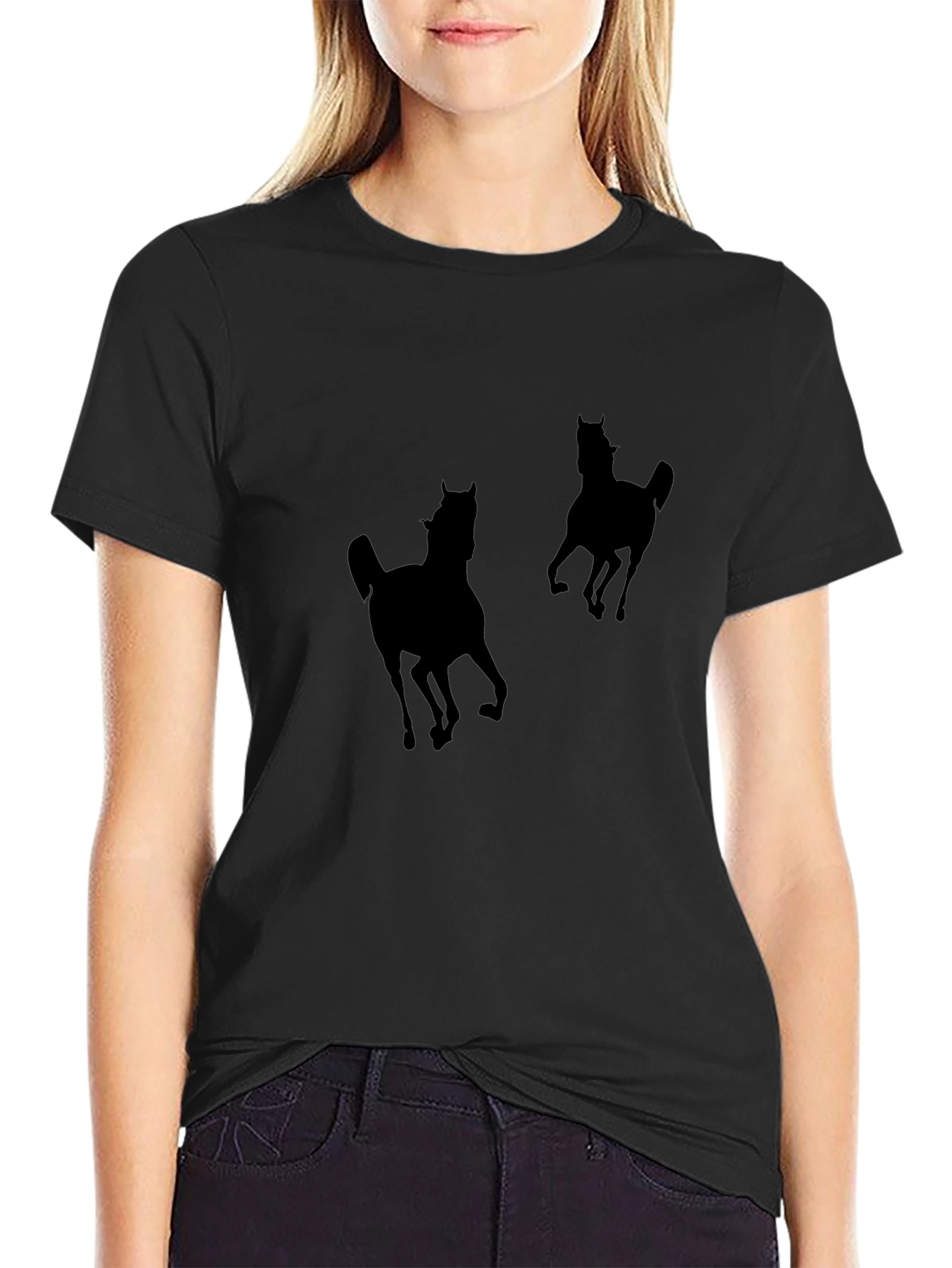 Black T-Shirt with Horse Silhouettes