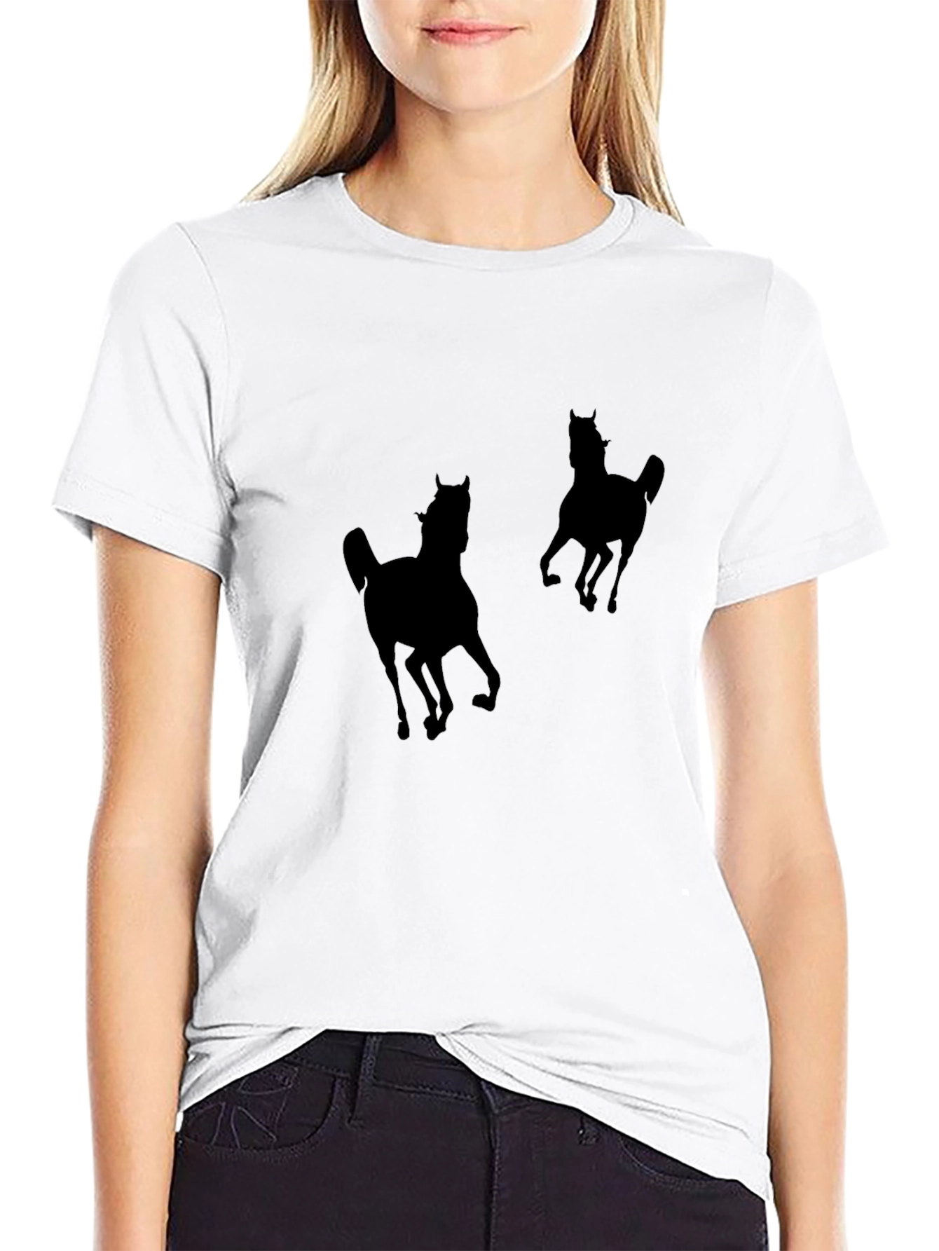 Black T-Shirt with Horse Silhouettes