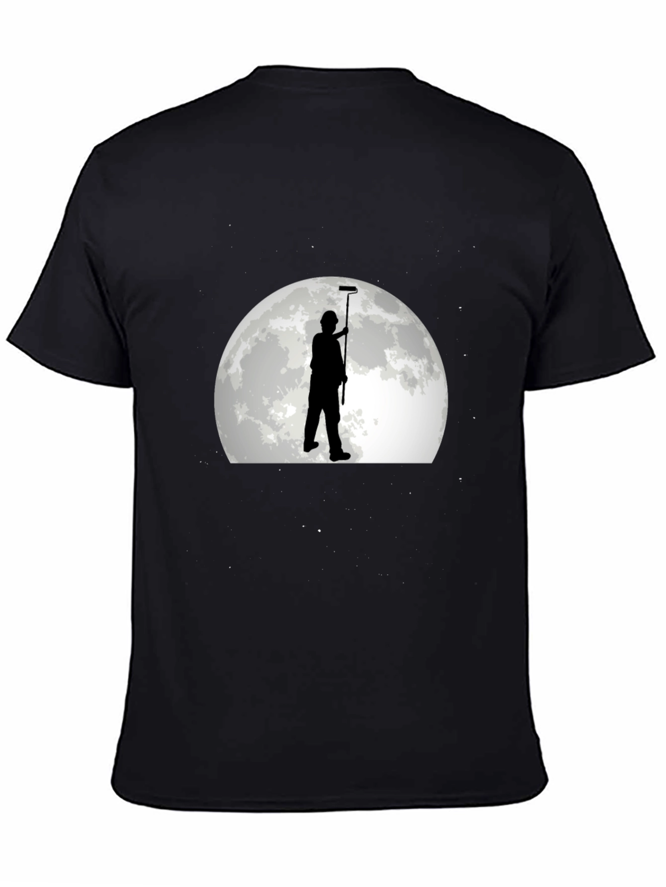 Painter on Moon Graphic Tee - Black Cotton T-Shirt