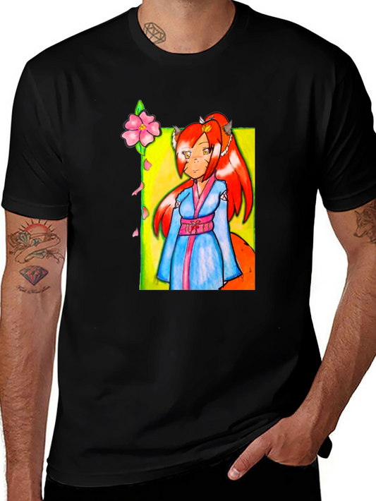 Anime Cat Girl Graphic Tee - Stylish Crew Neck T-Shirt