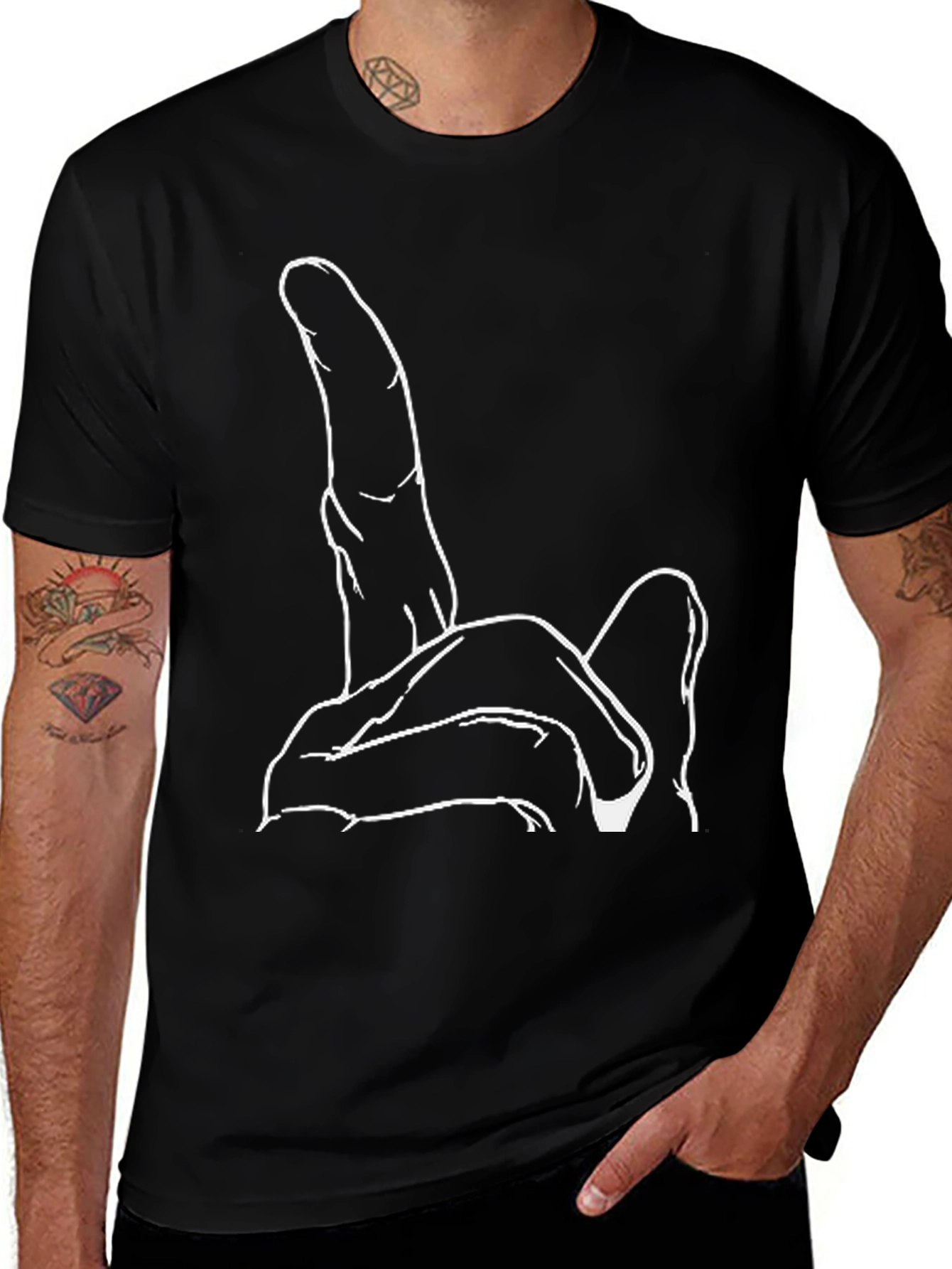 Graphic Tee: Hand Gesture Black Cotton T-Shirt