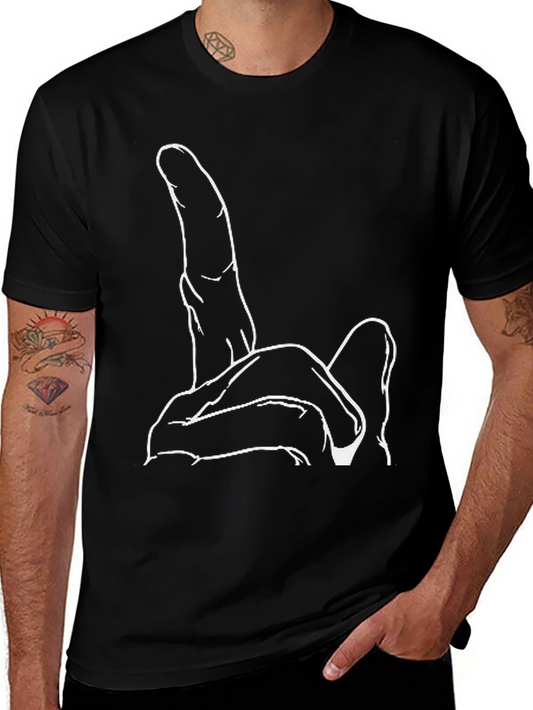 Graphic Tee: Hand Gesture Black Cotton T-Shirt