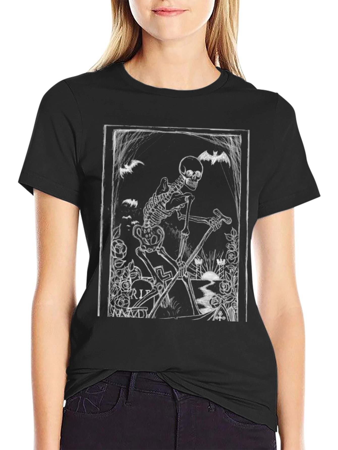 Gothic Skeleton Grim Reaper Black T-Shirt