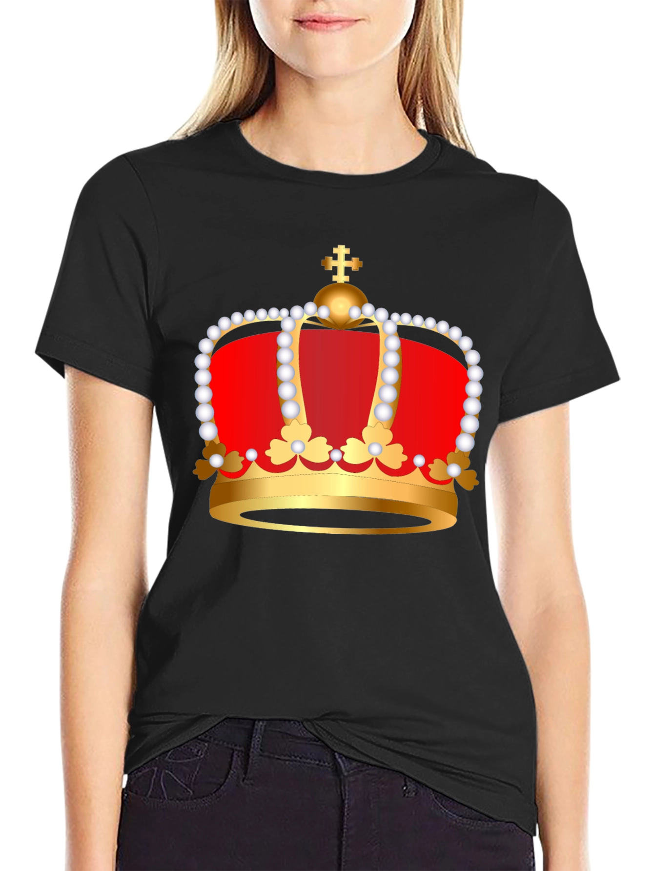 Regal Crown Graphic Tee - Black Cotton Blend