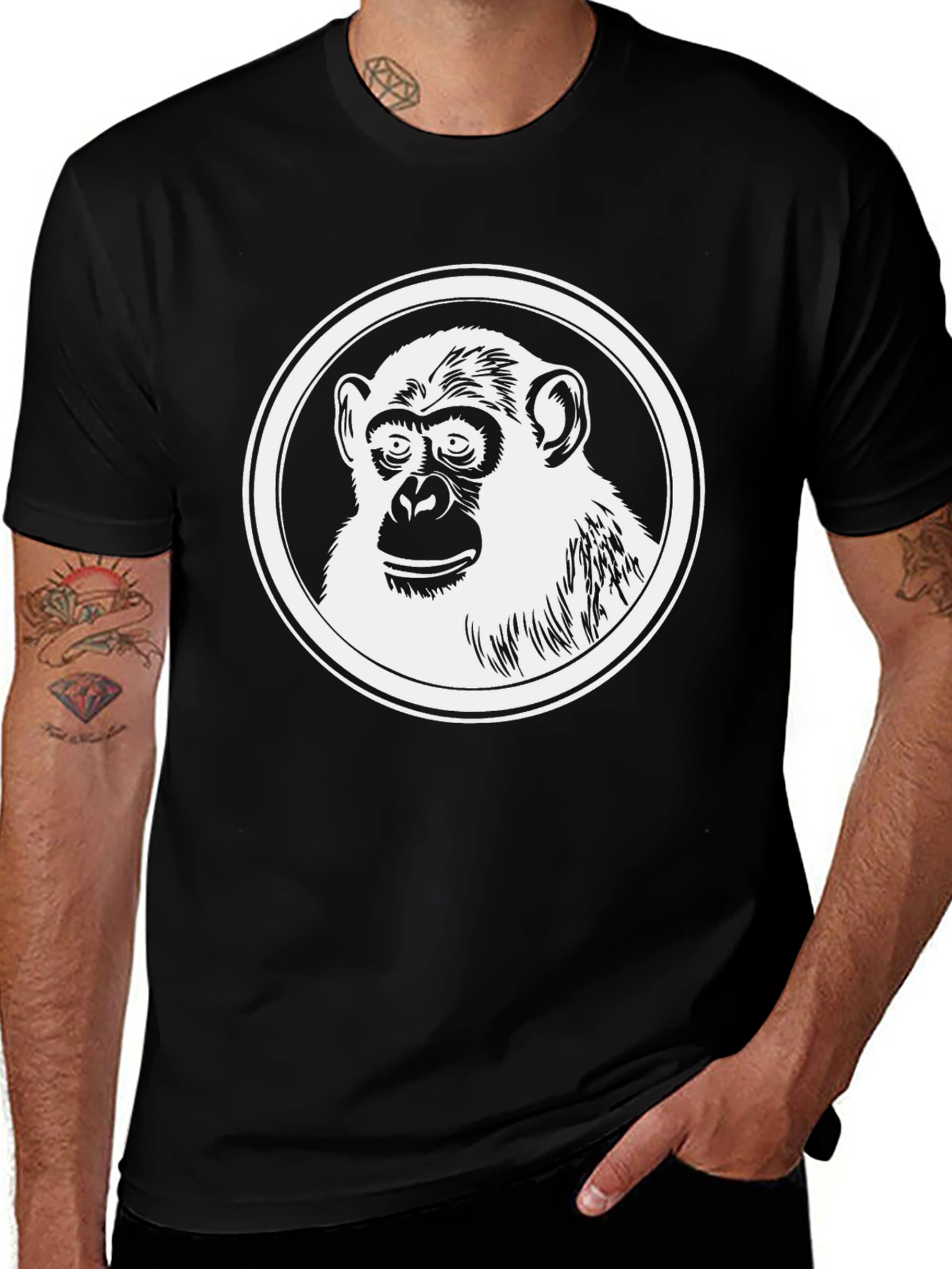 Chimpanzee Graphic Print Black T-Shirt
