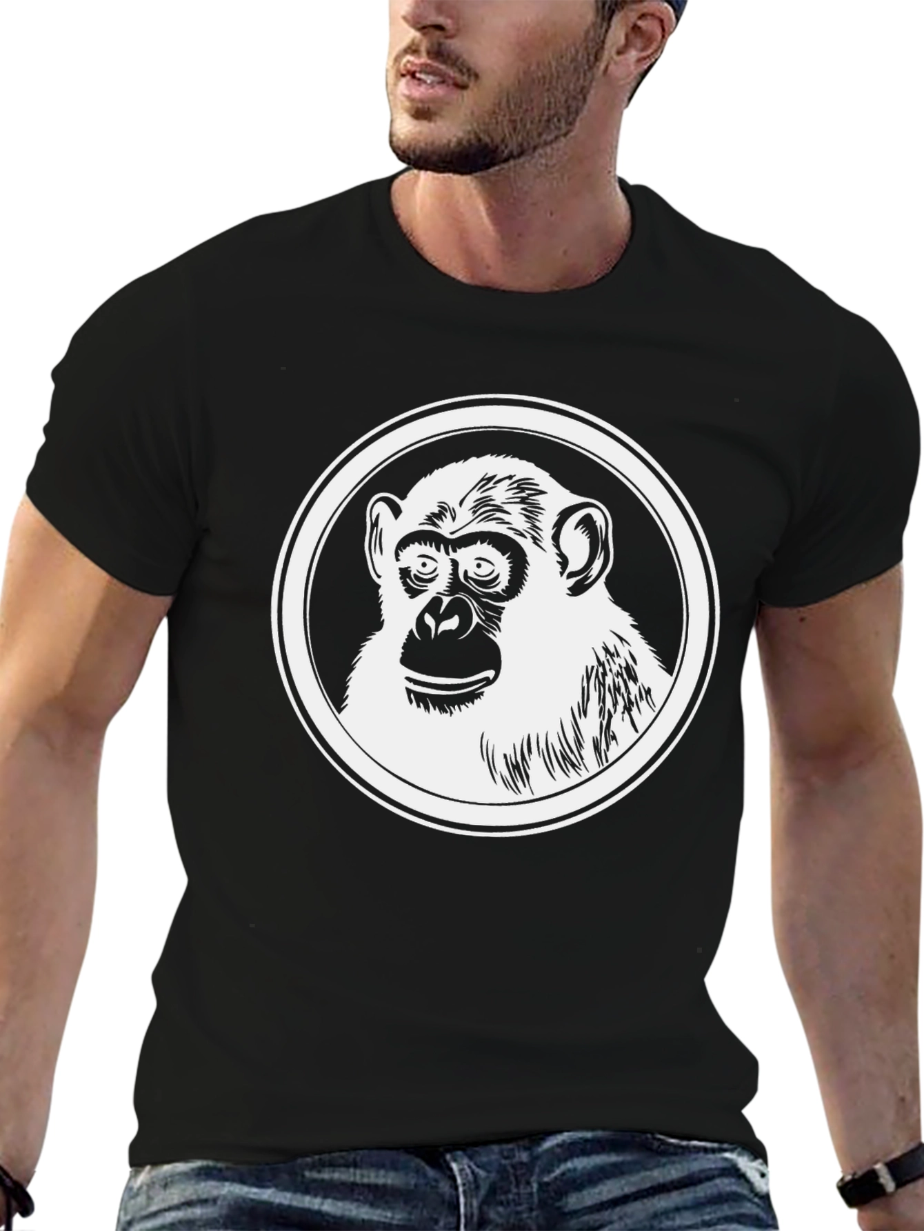 Chimpanzee Graphic Print Black T-Shirt