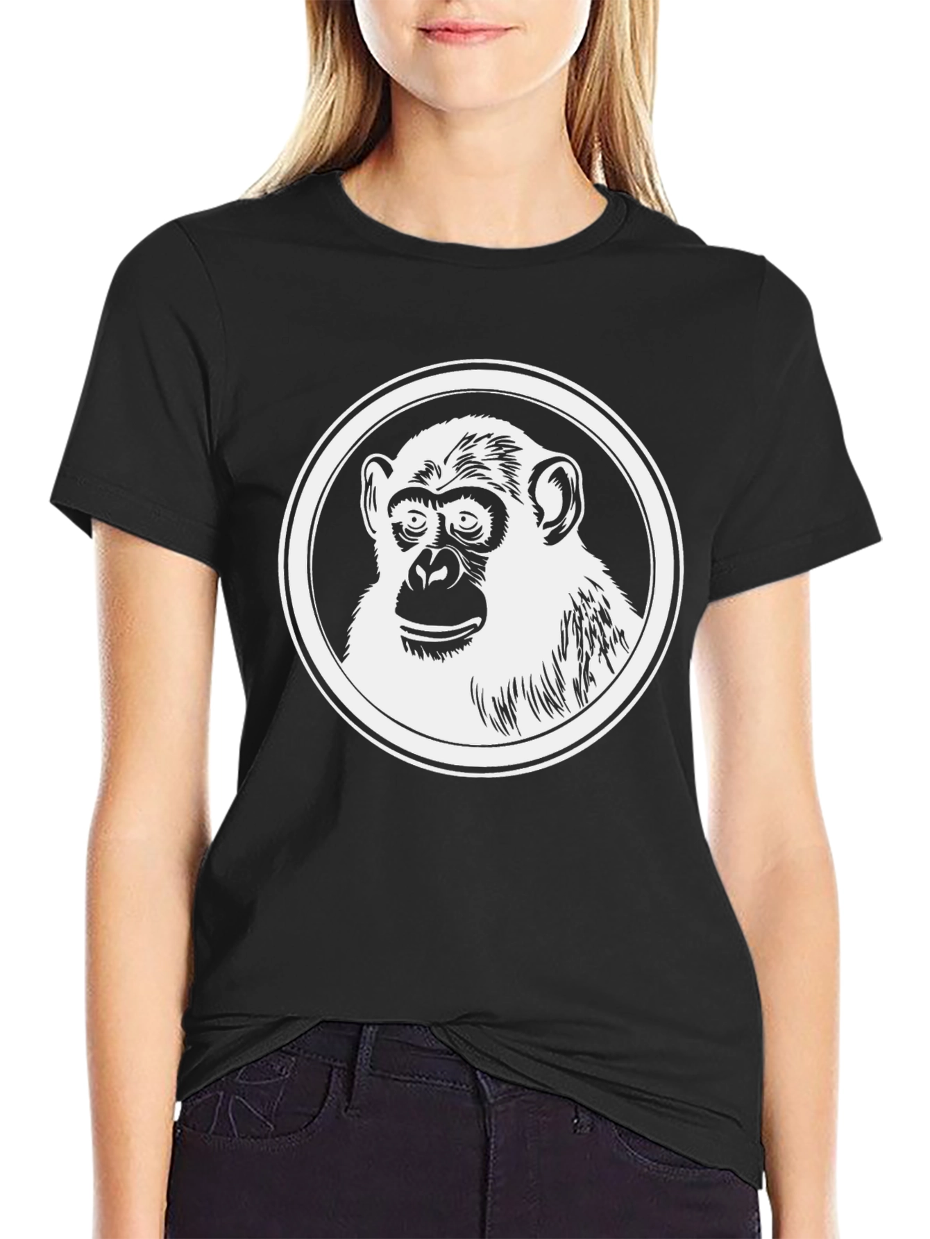 Chimpanzee Graphic Print Black T-Shirt
