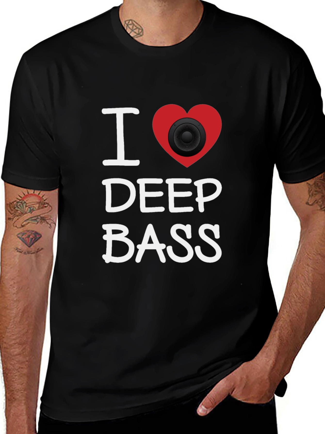 I Heart Deep Bass Black Graphic T-Shirt