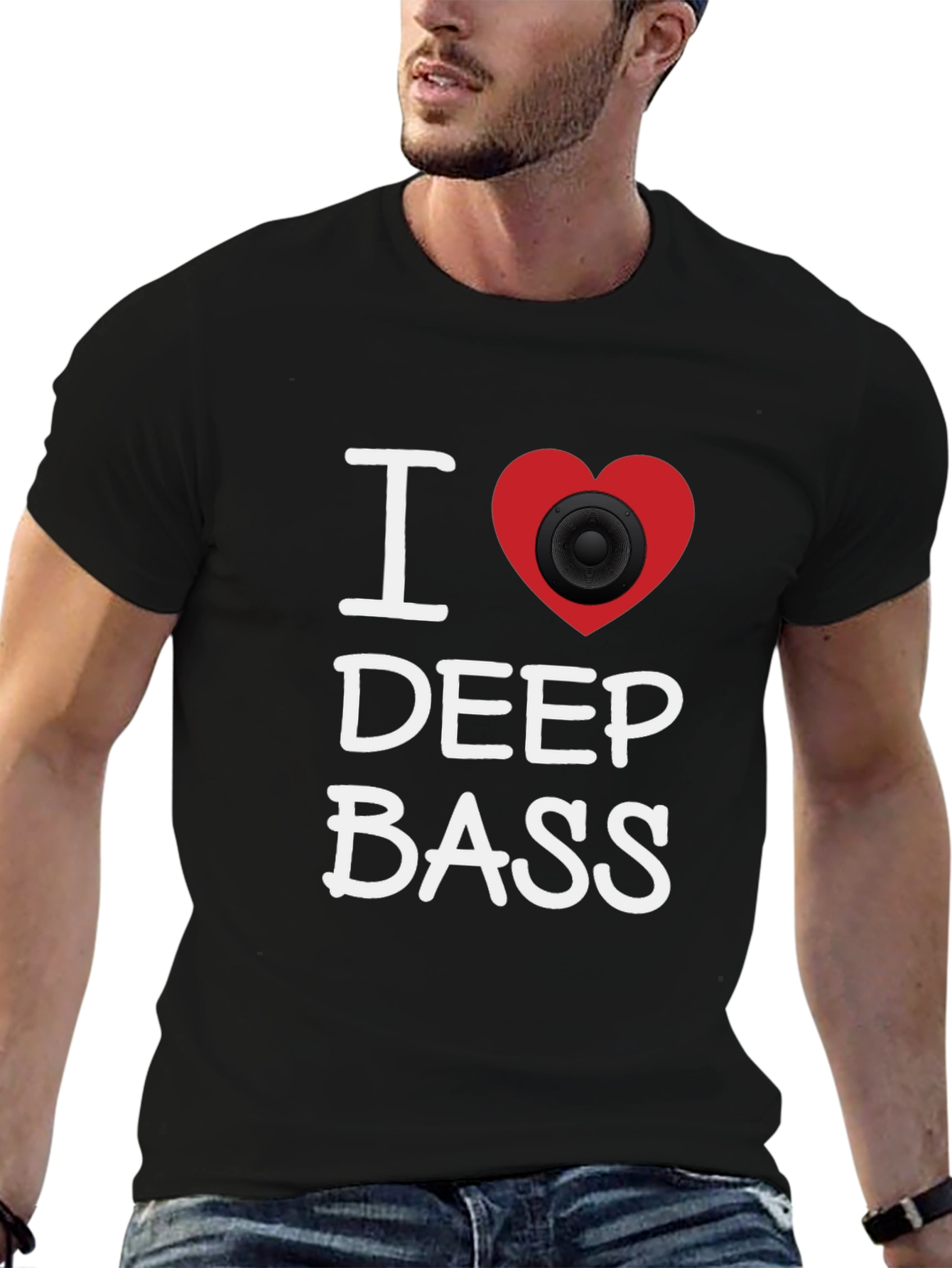 I Heart Deep Bass Black Graphic T-Shirt