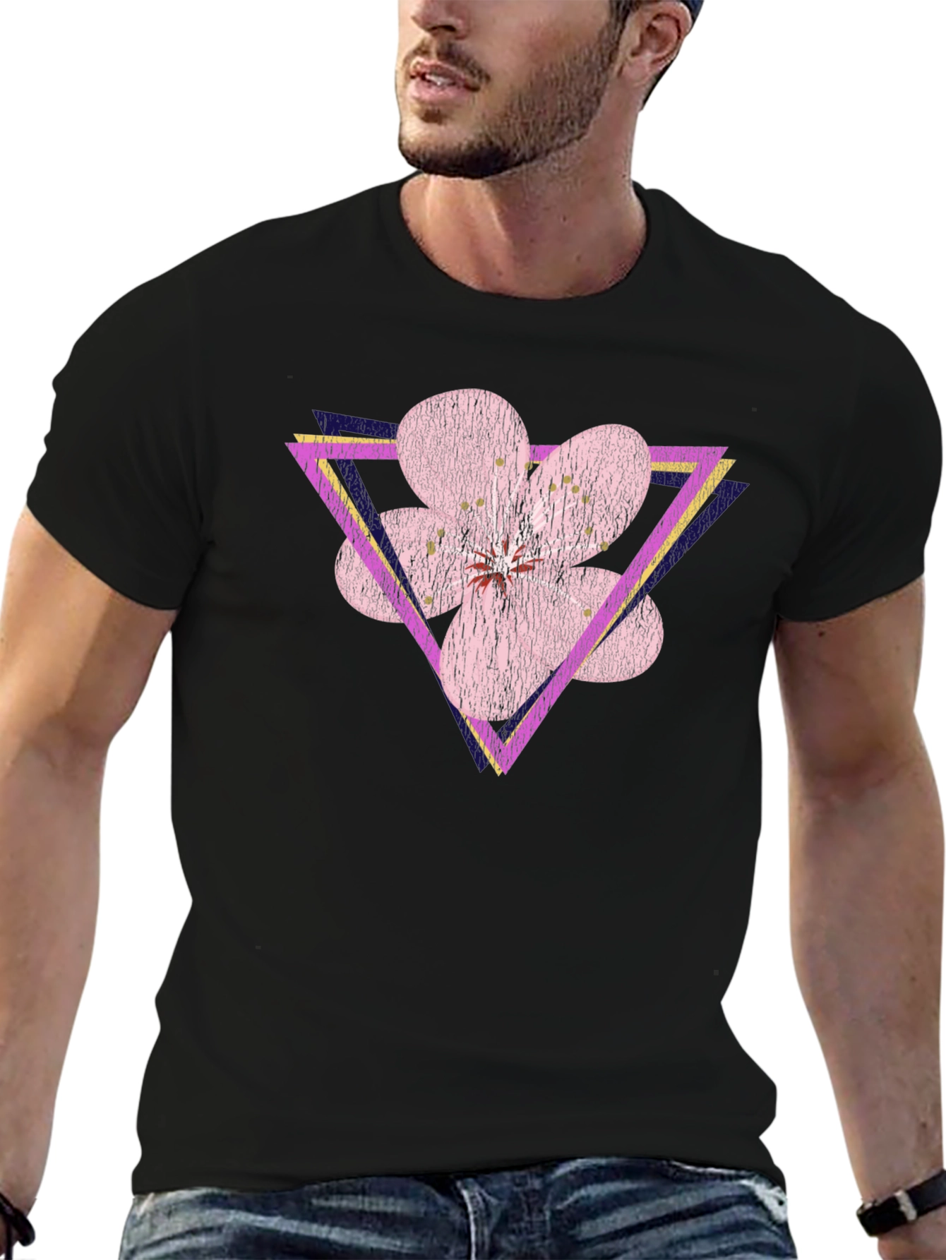 Geometric Floral T-Shirt - Abstract Flower Triangle Design