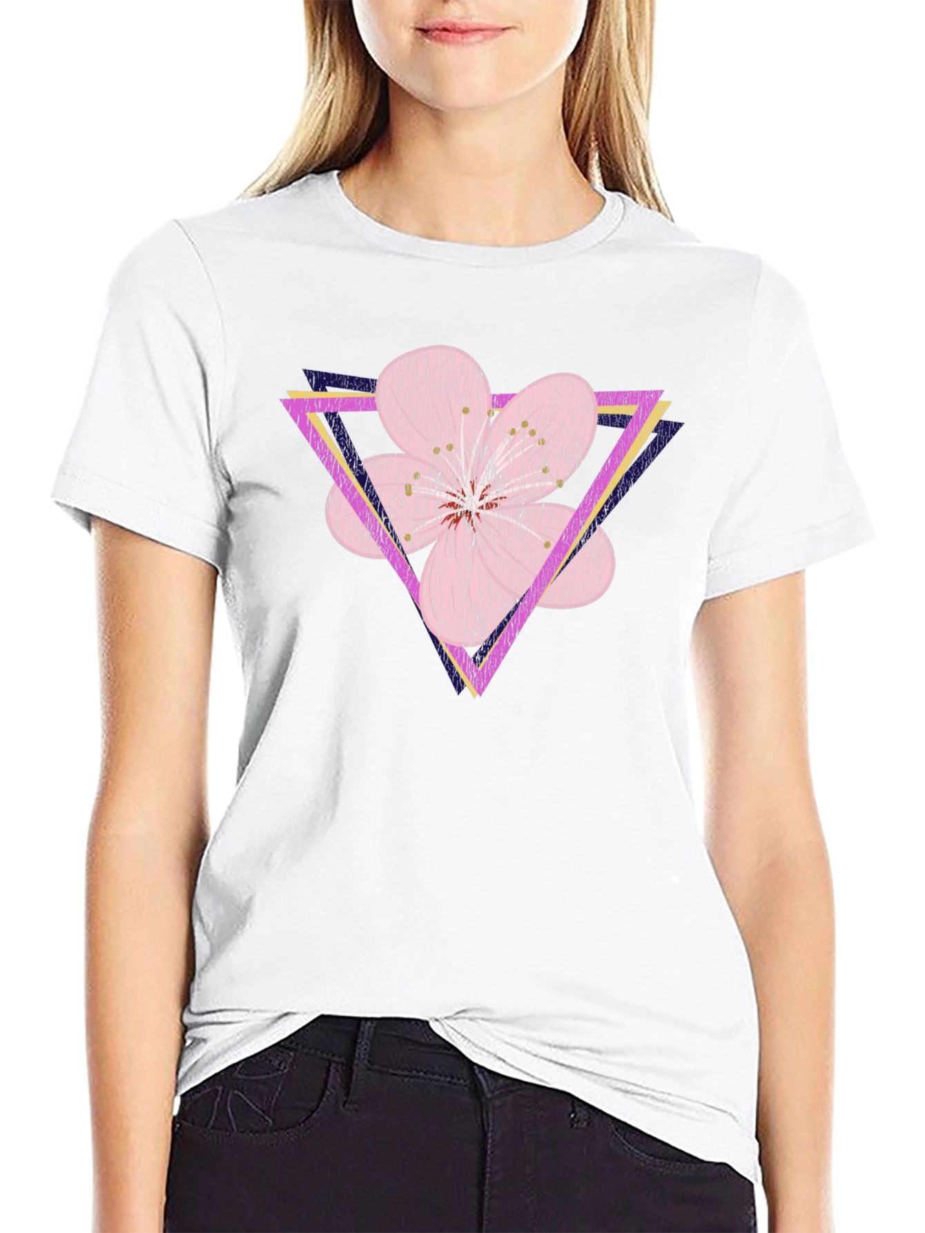 Geometric Floral T-Shirt - Abstract Flower Triangle Design