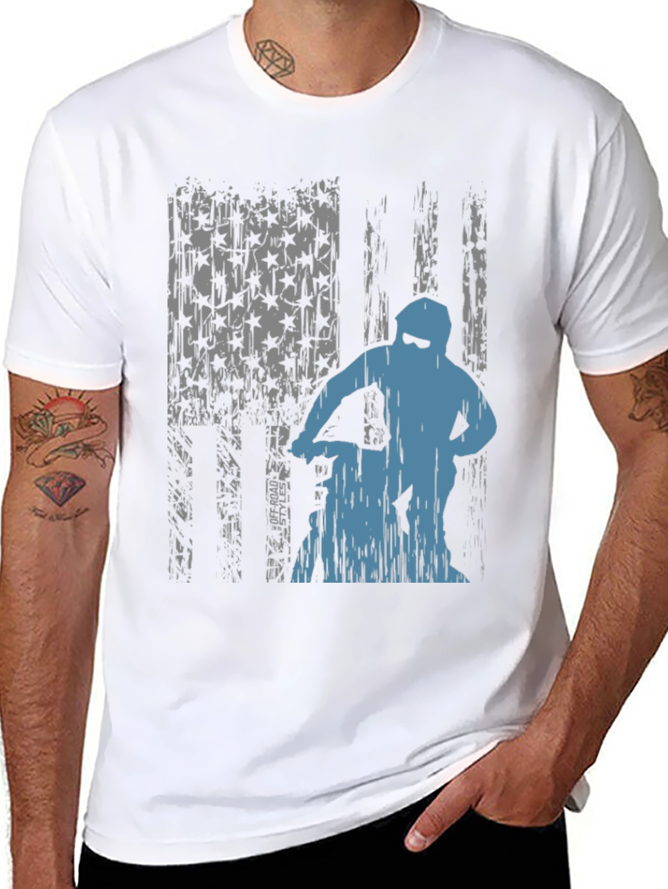 Off-Road Rider Graphic Tee - Distressed American Flag