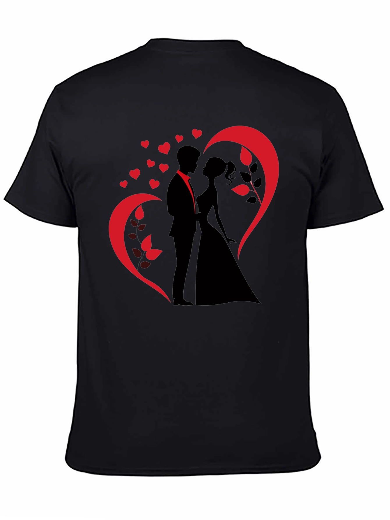 Romantic Couple Heart Design Black T-Shirt