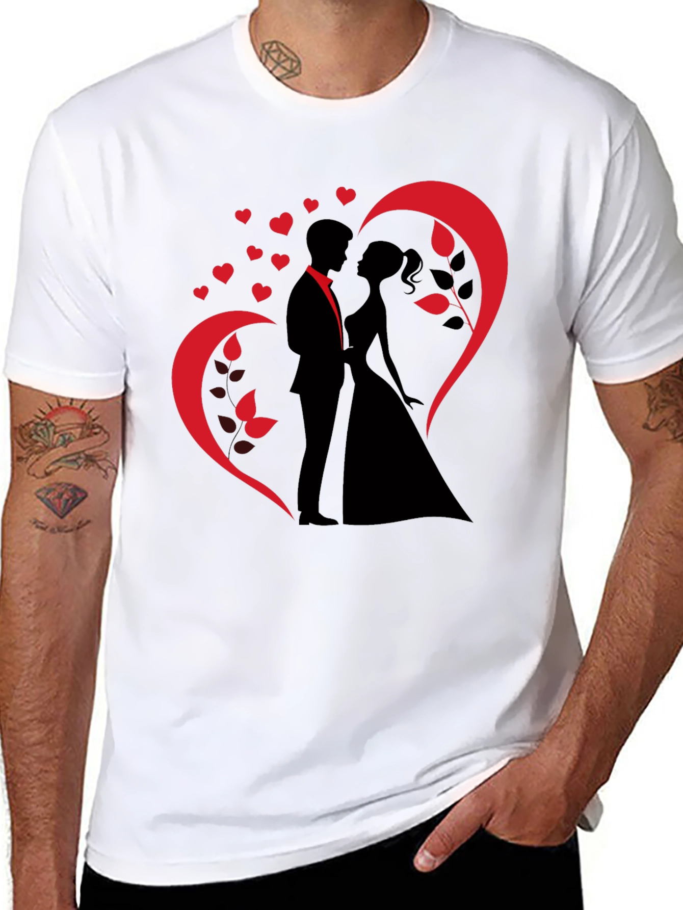 Romantic Couple Heart Design Black T-Shirt