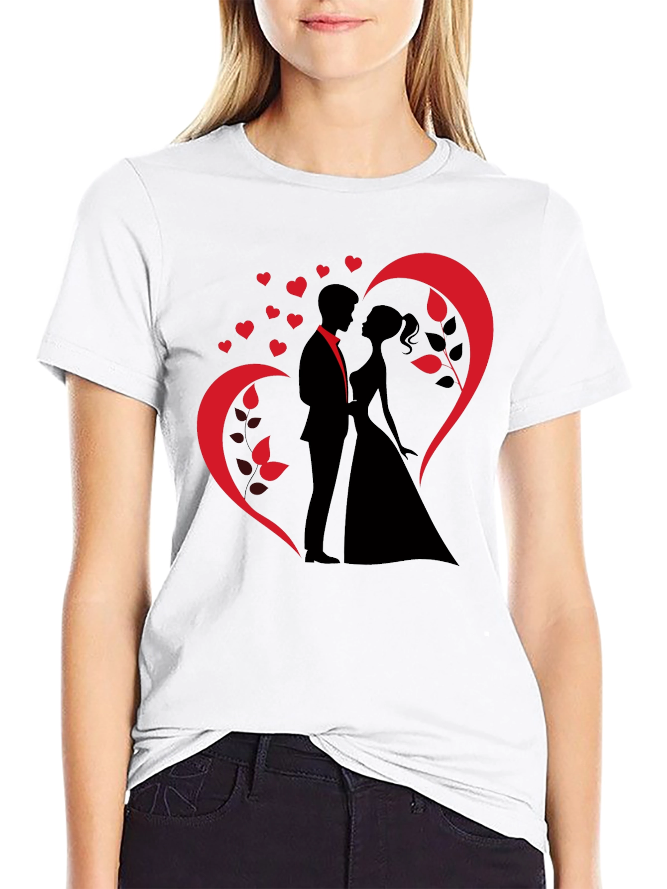 Romantic Couple Heart Design Black T-Shirt