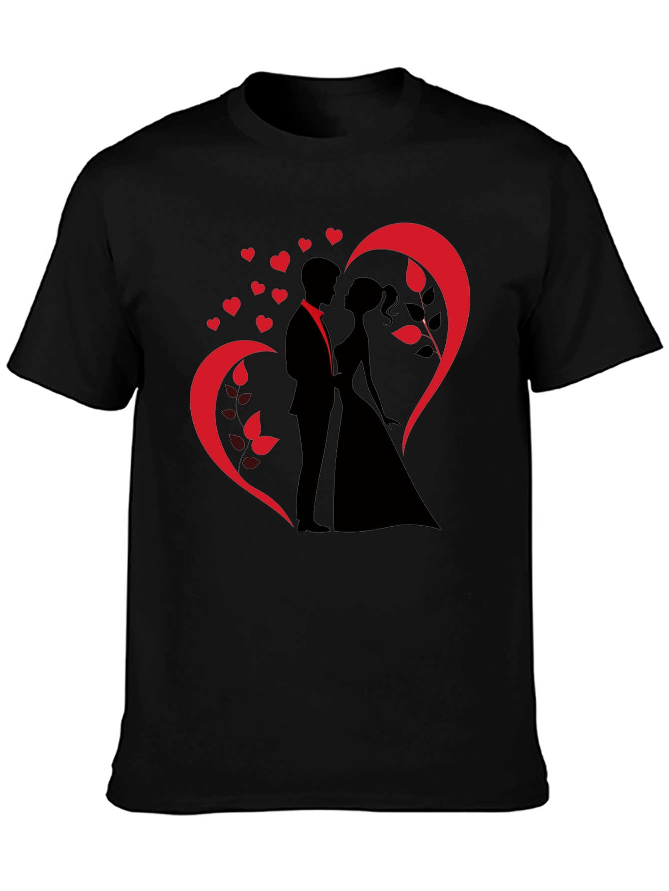 Romantic Couple Heart Design Black T-Shirt