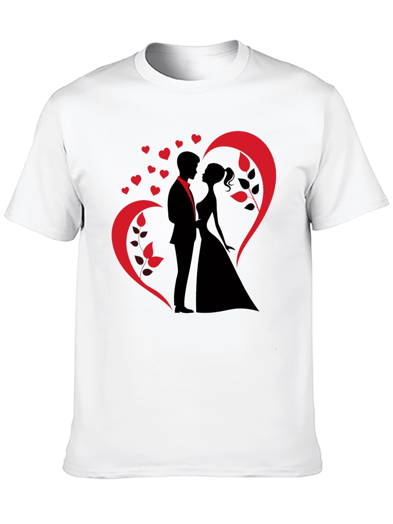 Romantic Couple Heart Design Black T-Shirt
