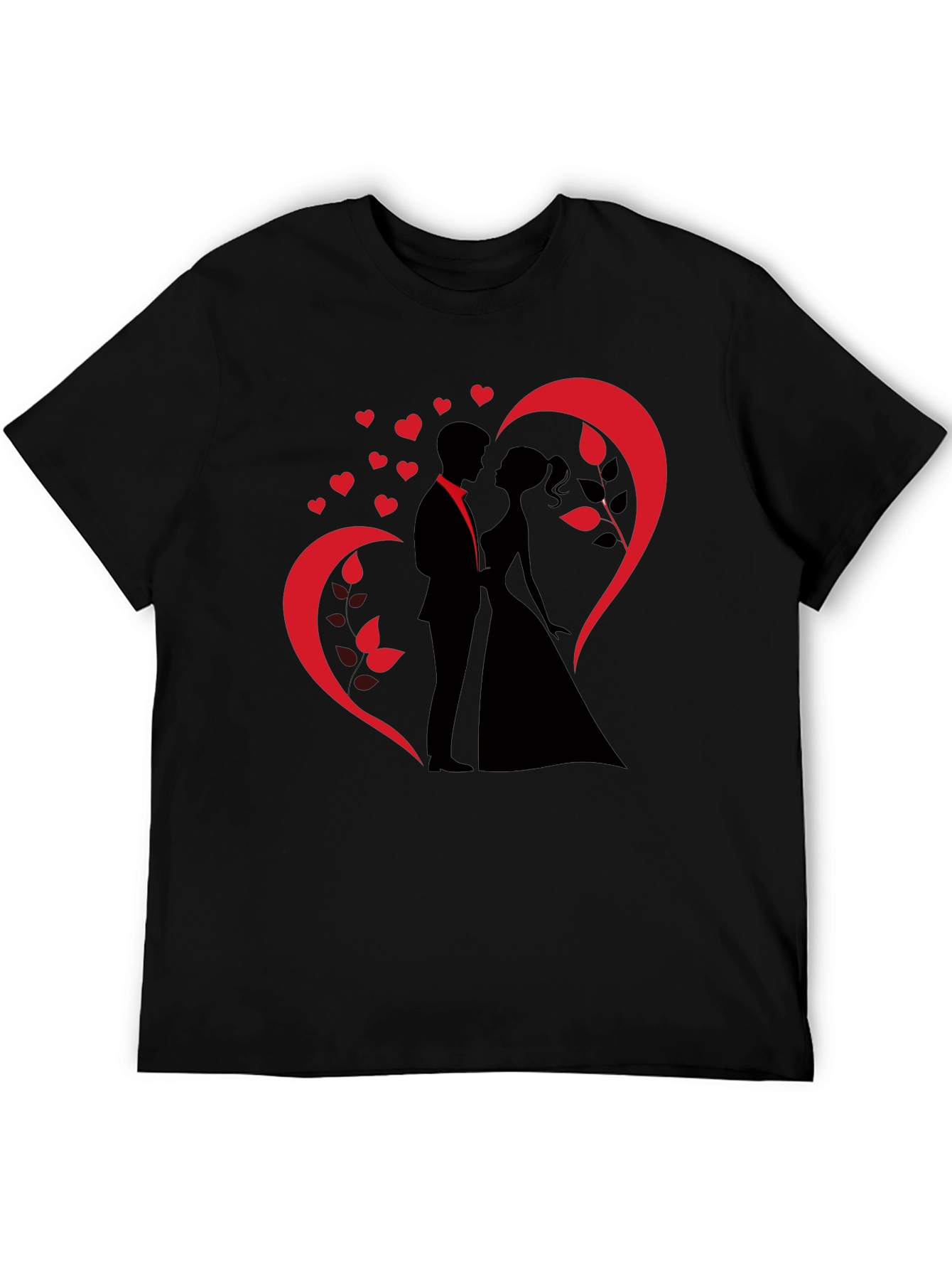 Romantic Couple Heart Design Black T-Shirt