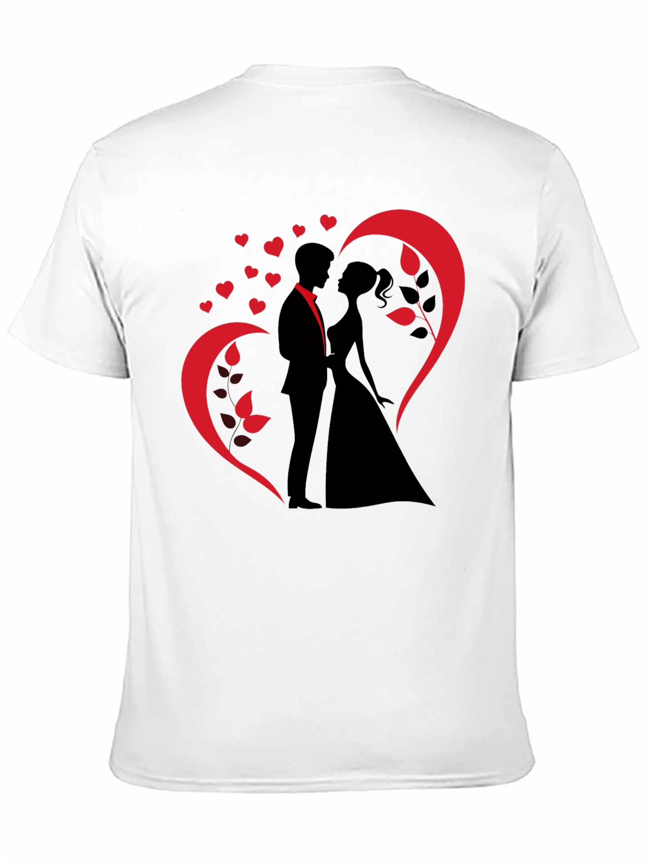 Romantic Couple Heart Design Black T-Shirt