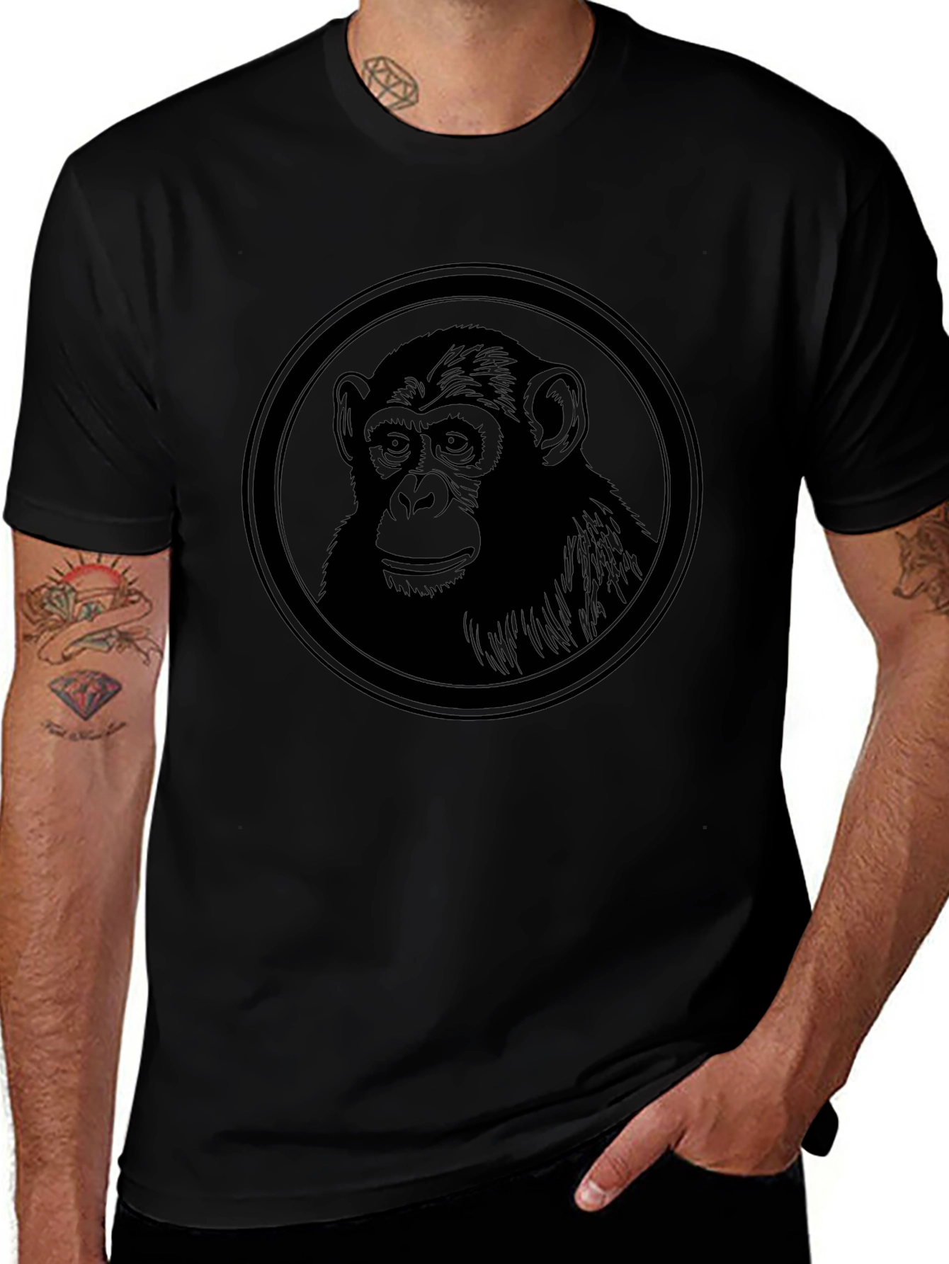 Chimpanzee Graphic Tee - Black Cotton T-Shirt