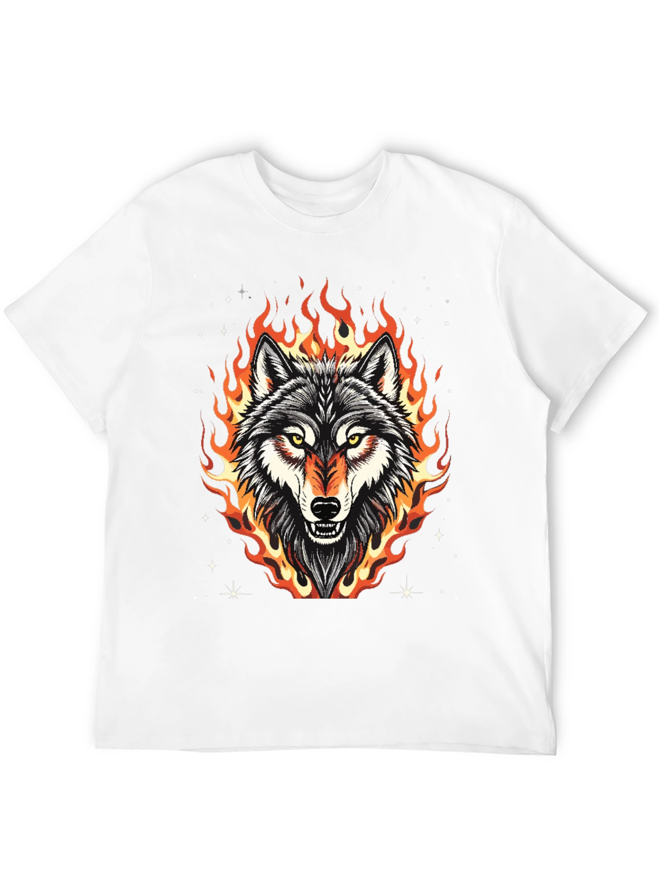 Fiery Wolf Graphic Tee - Black Cotton T-Shirt