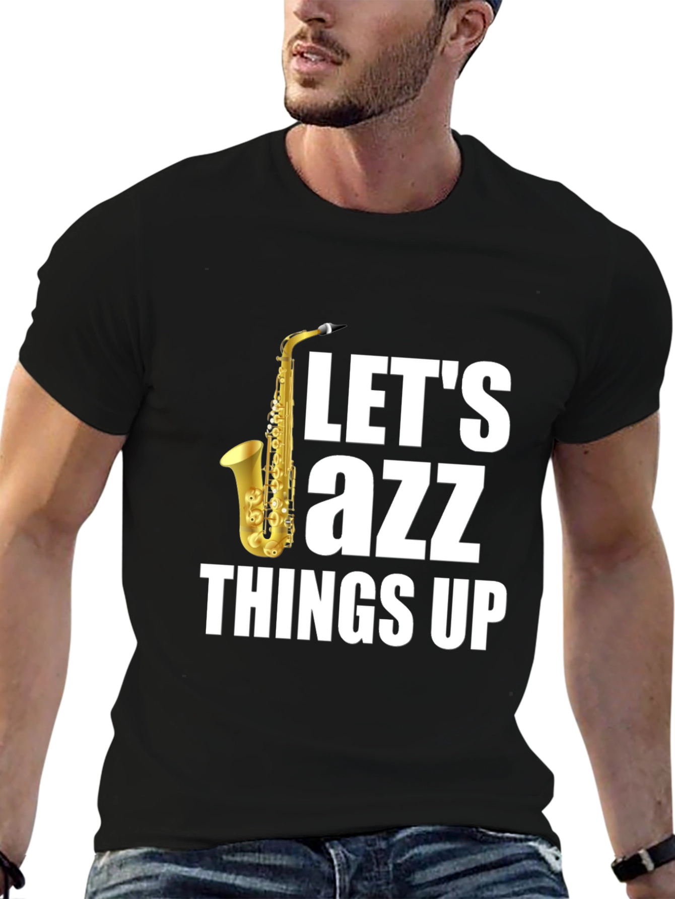 Lets Jazz Things Up Black T-Shirt - Saxophone Design