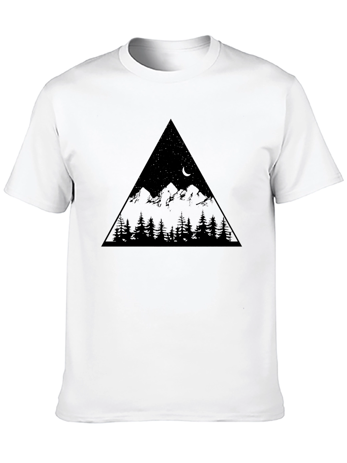 Mountain Scene Graphic Tee - Black Cotton Blend T-Shirt