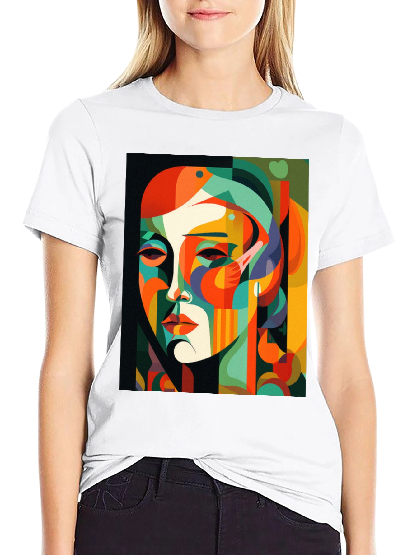 Abstract Face Graphic Print Black Tee