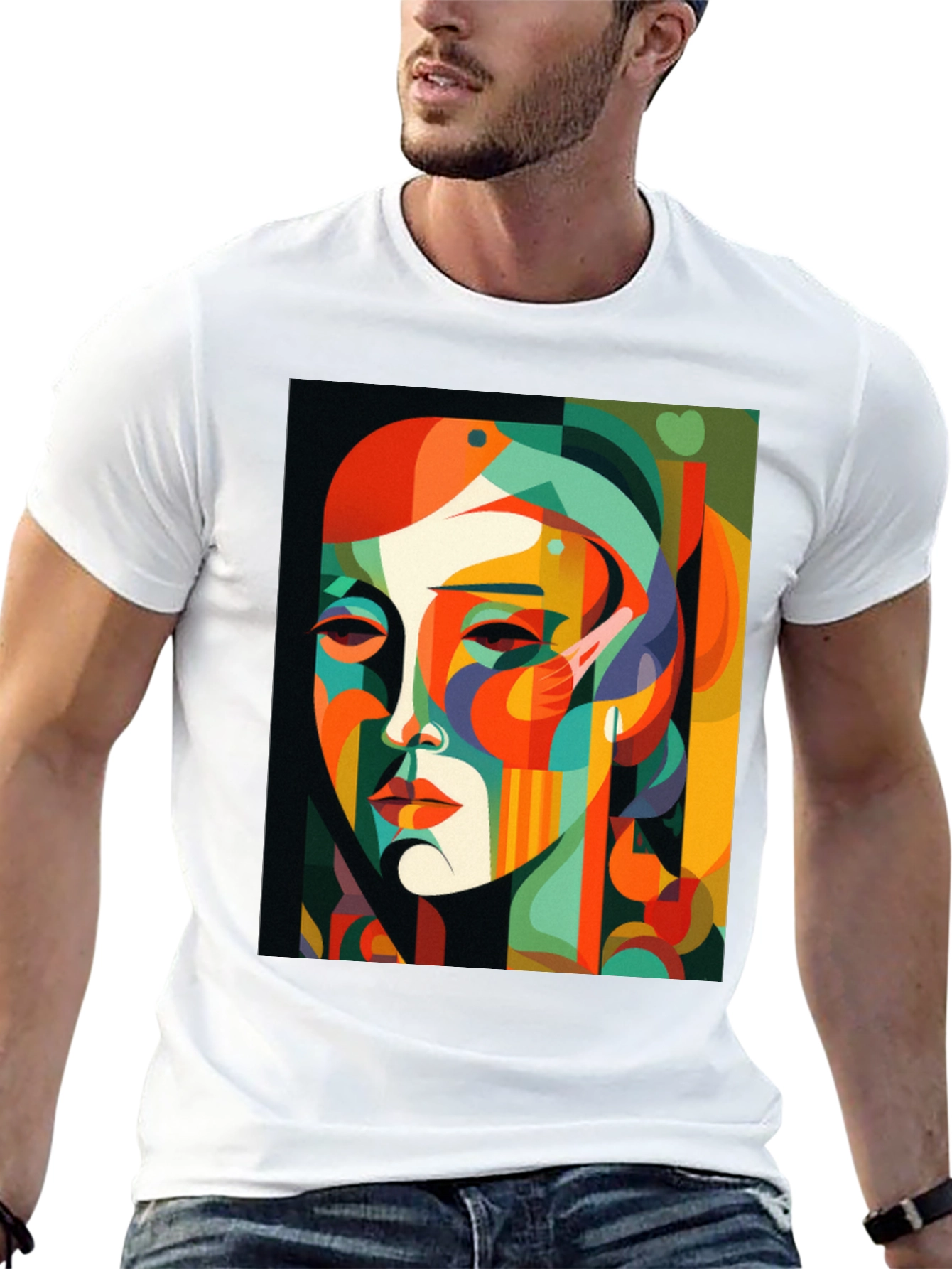 Abstract Face Graphic Print Black Tee