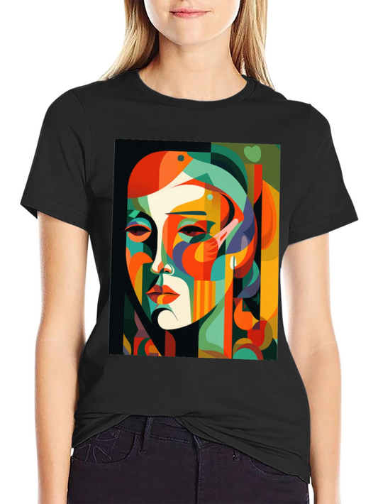 Abstract Face Graphic Print Black Tee