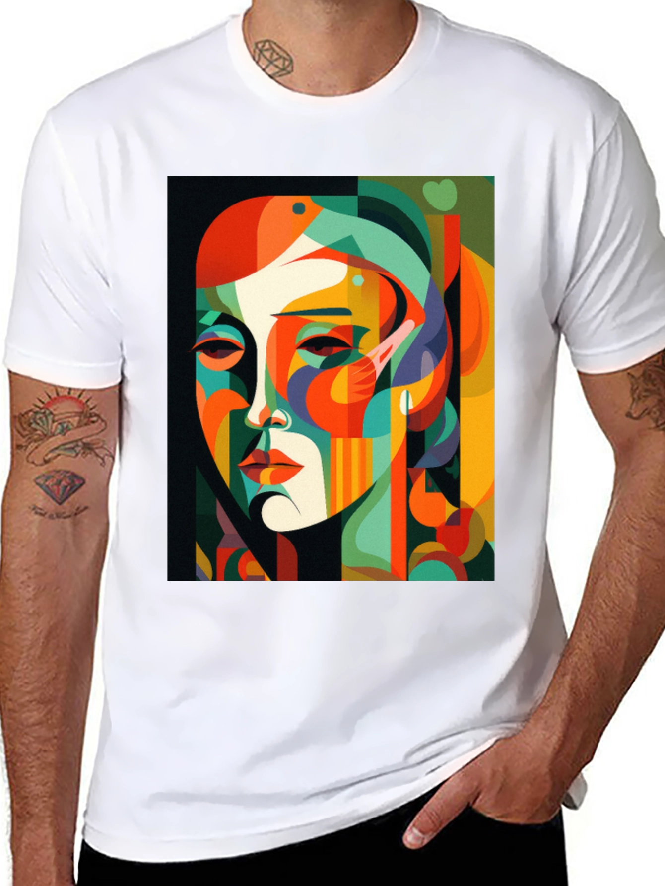 Abstract Face Graphic Print Black Tee