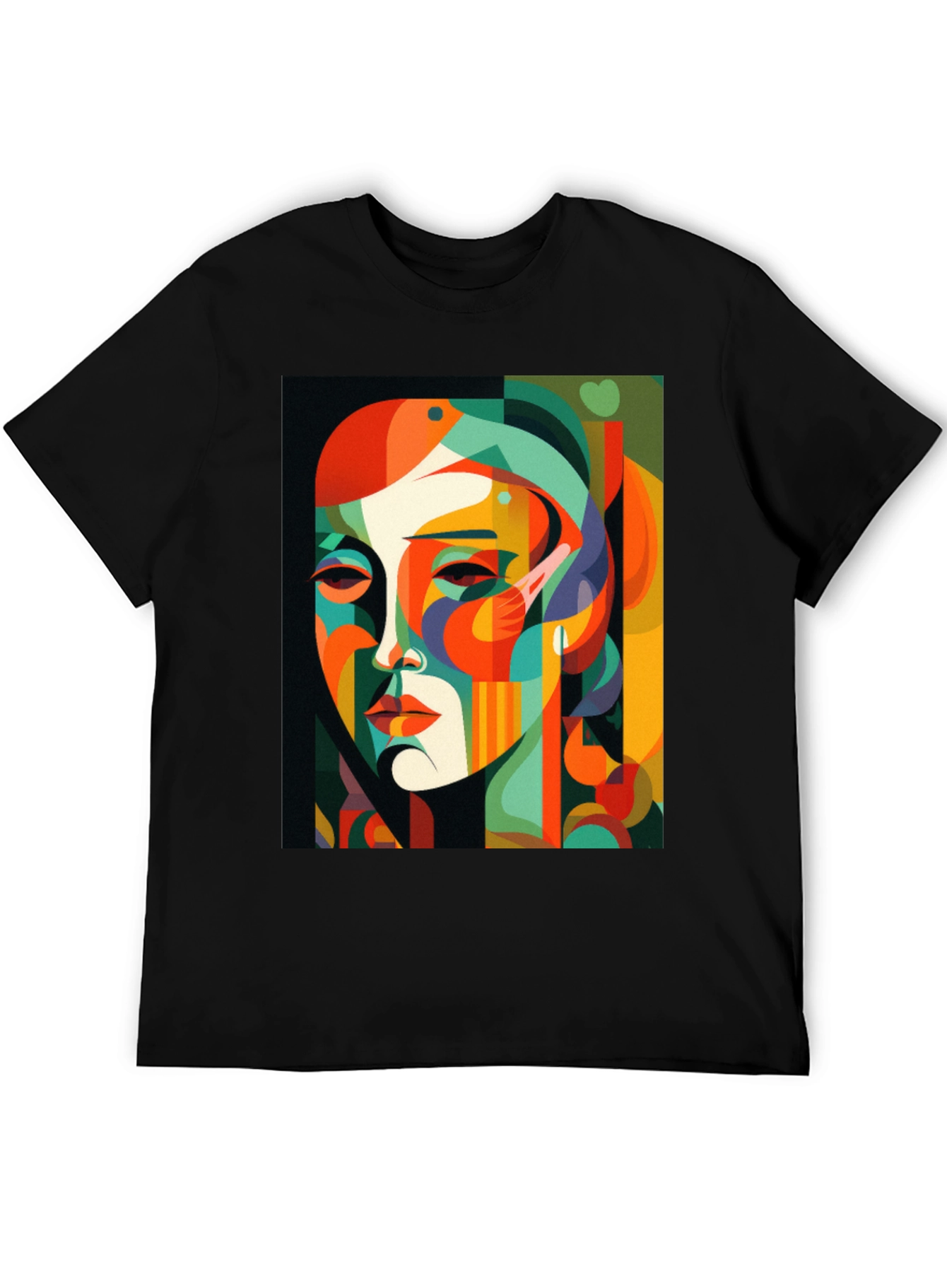Abstract Face Graphic Print Black Tee