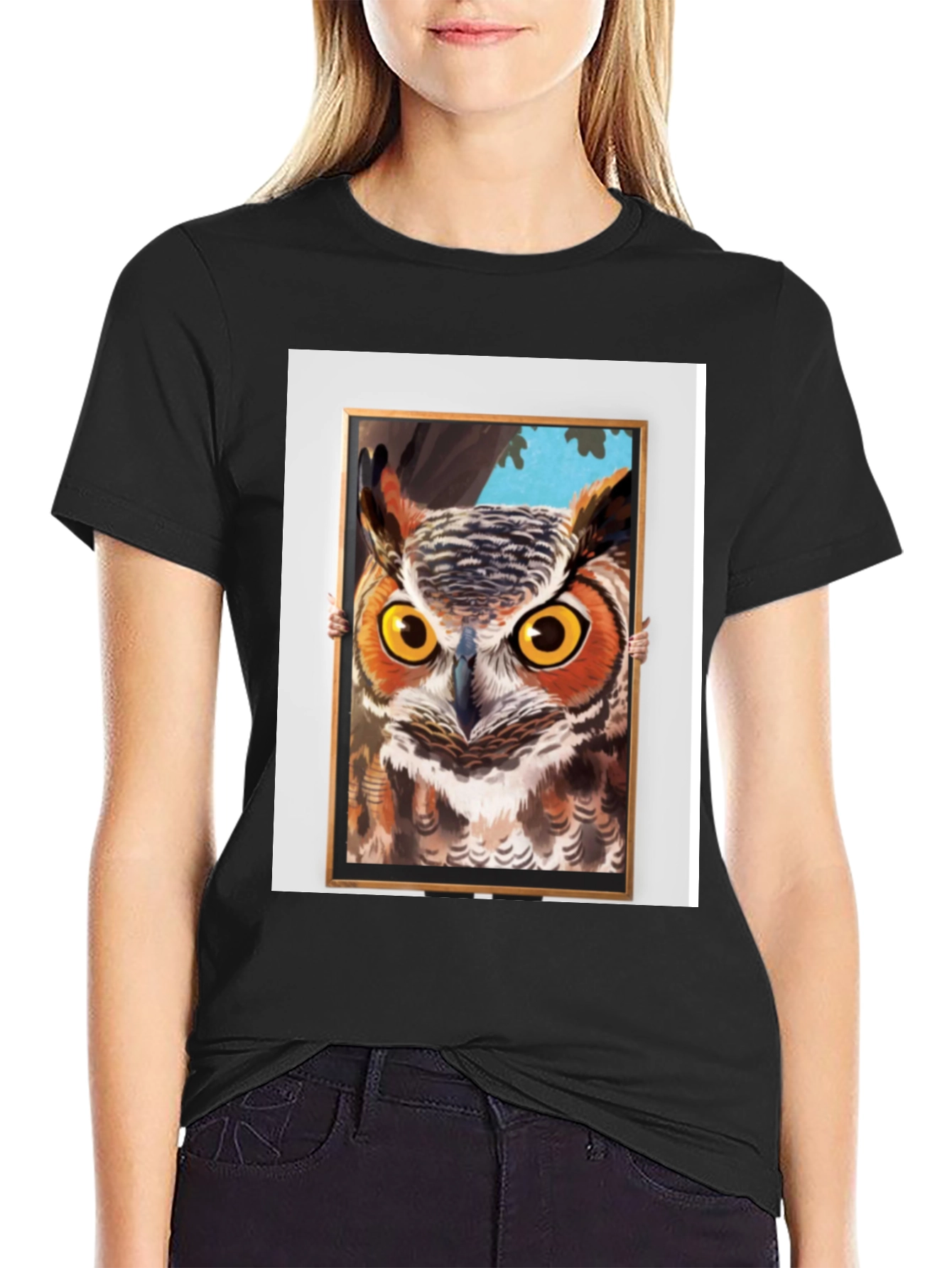 Owl Framed Art Graphic T-Shirt