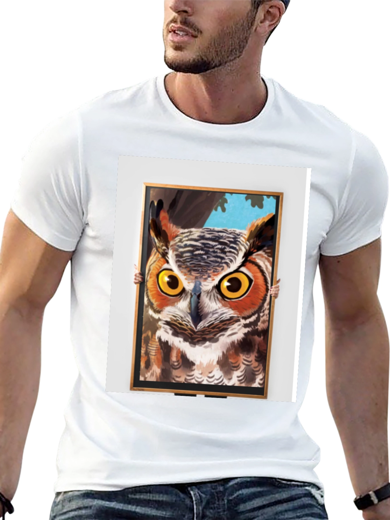 Owl Framed Art Graphic T-Shirt