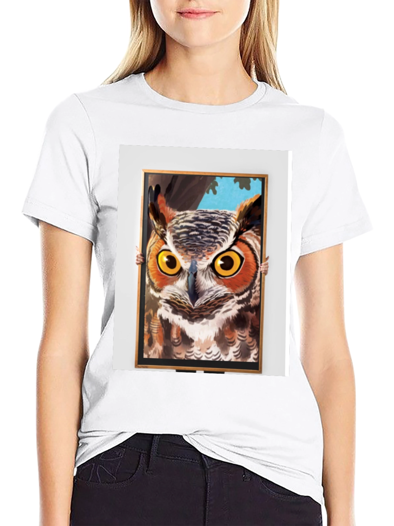 Owl Framed Art Graphic T-Shirt