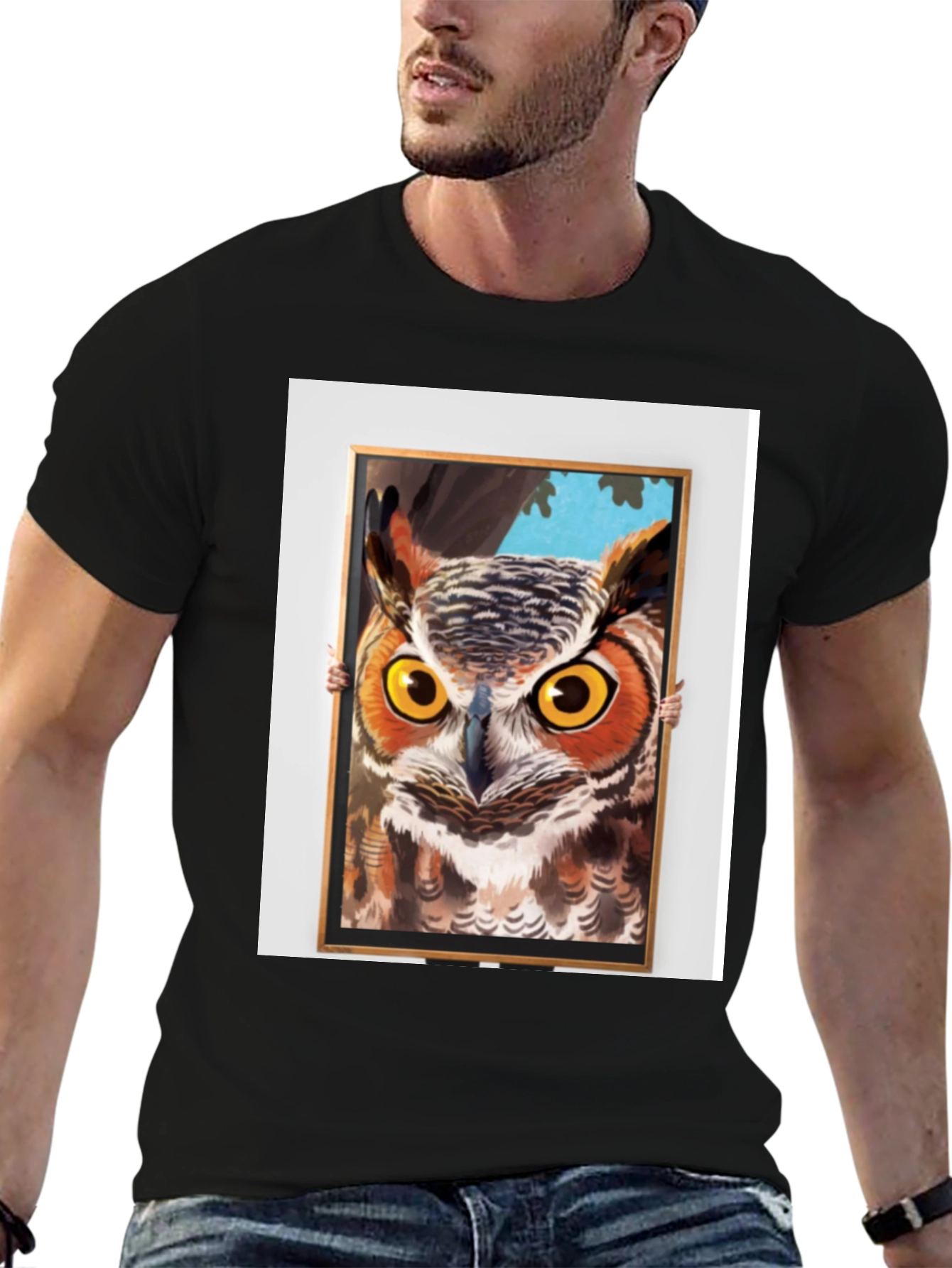 Owl Framed Art Graphic T-Shirt