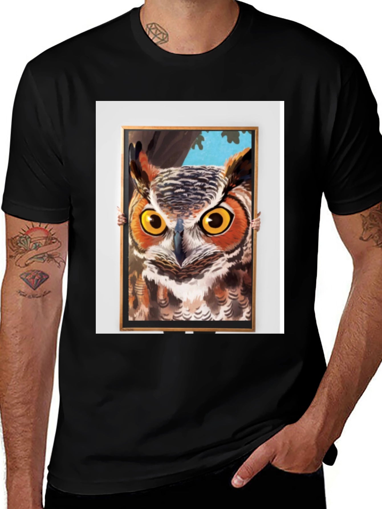 Owl Framed Art Graphic T-Shirt