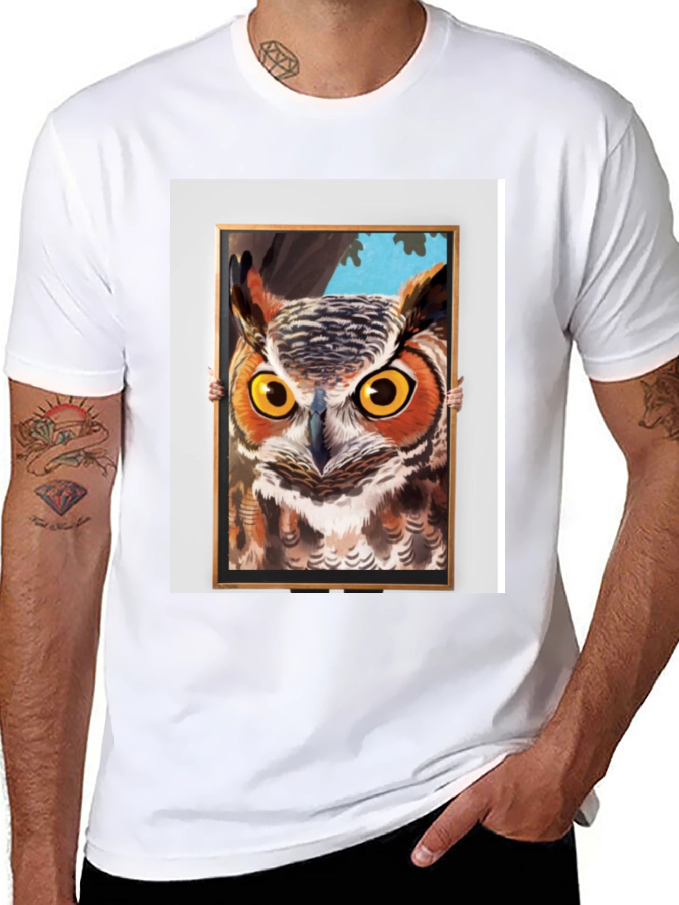 Owl Framed Art Graphic T-Shirt