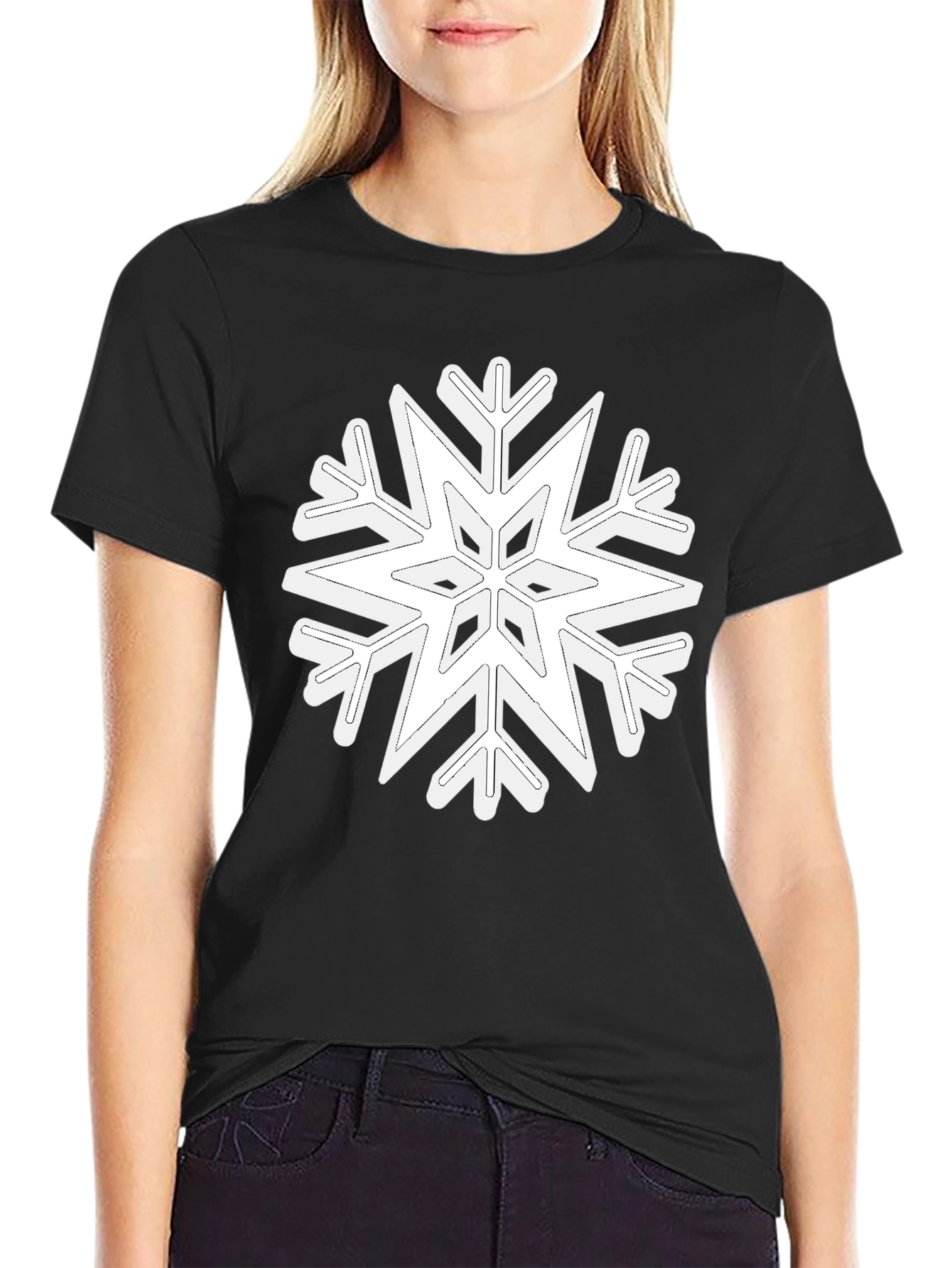 Snowflake Graphic Print Black T-Shirt