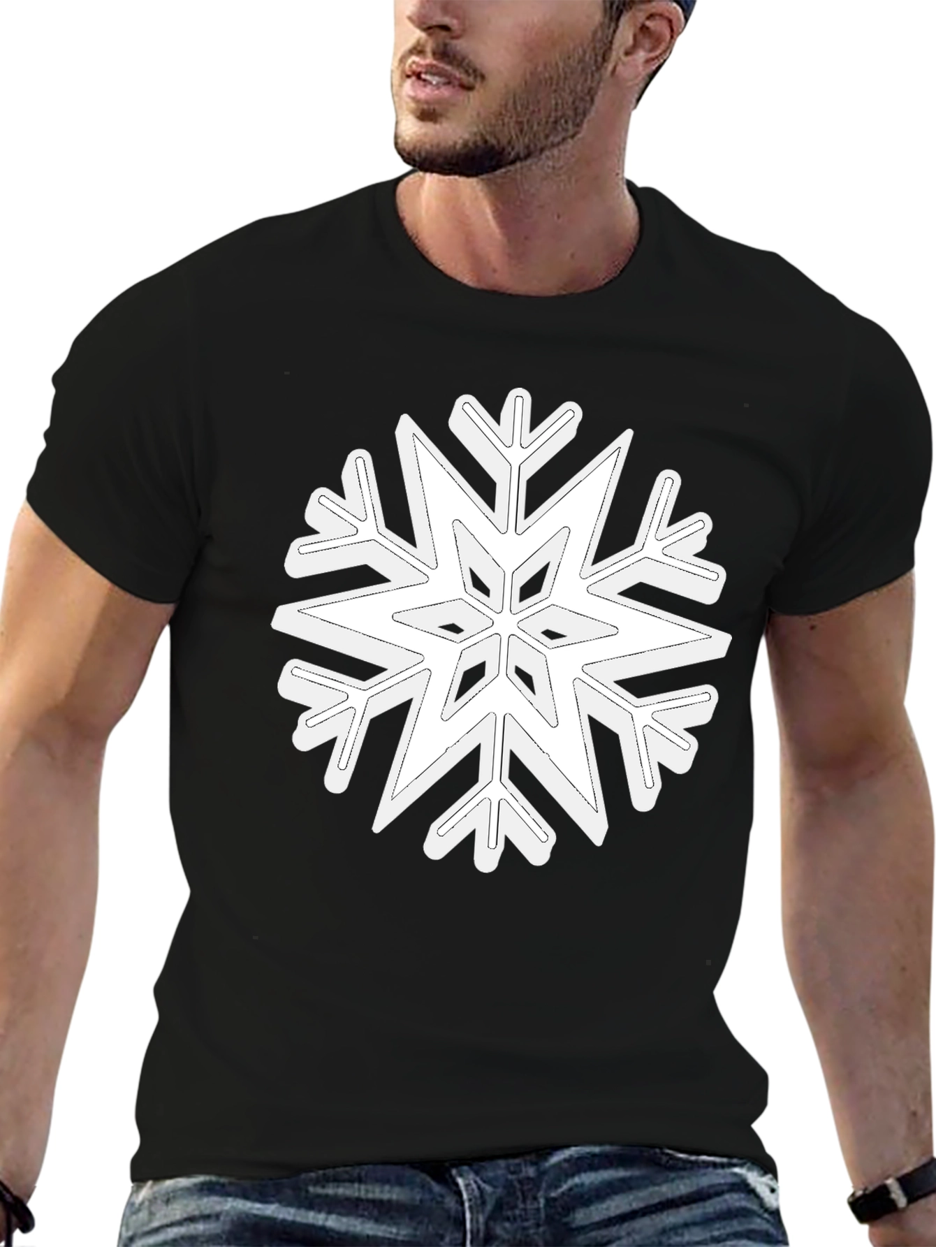 Snowflake Graphic Print Black T-Shirt