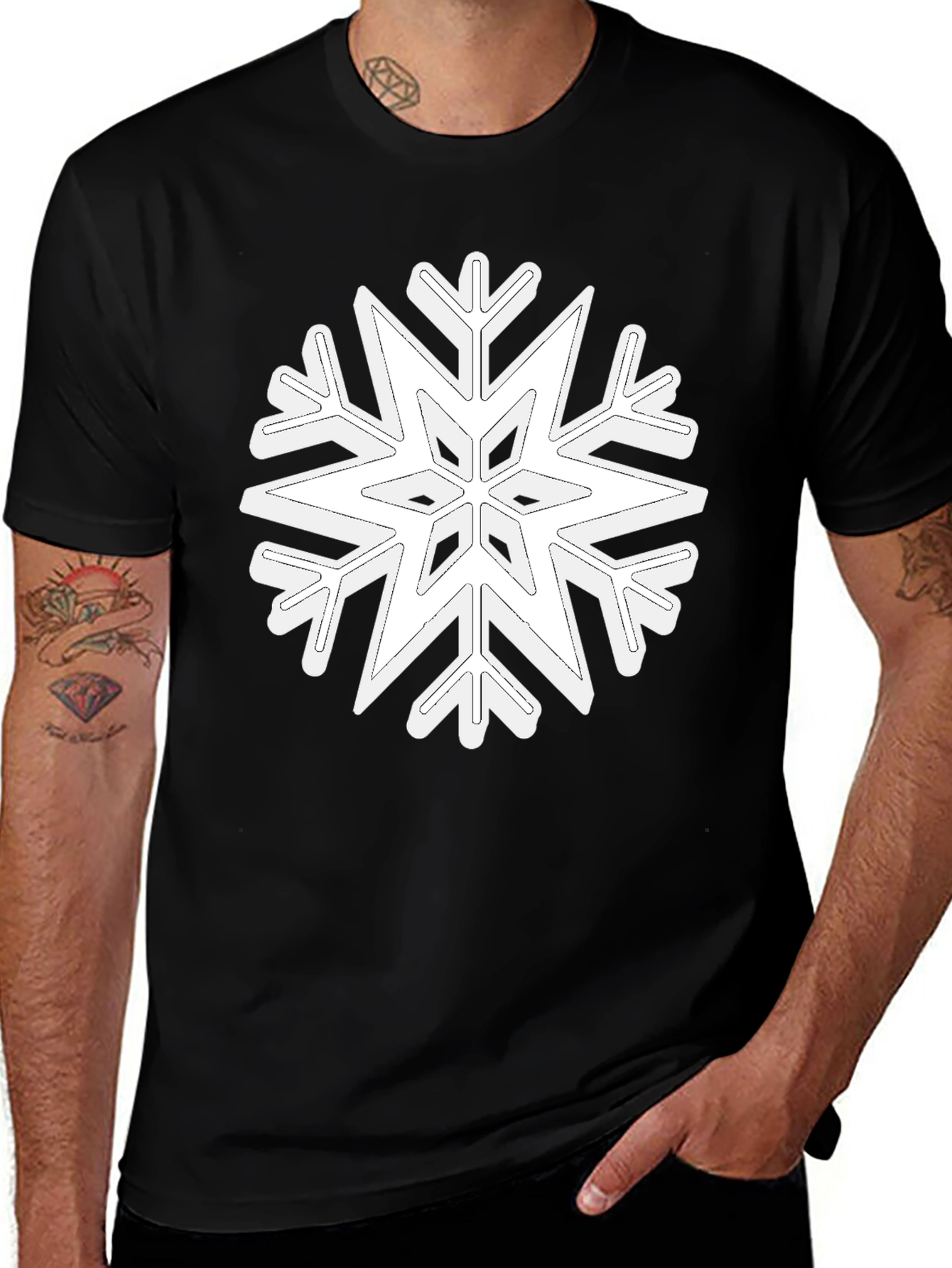 Snowflake Graphic Print Black T-Shirt