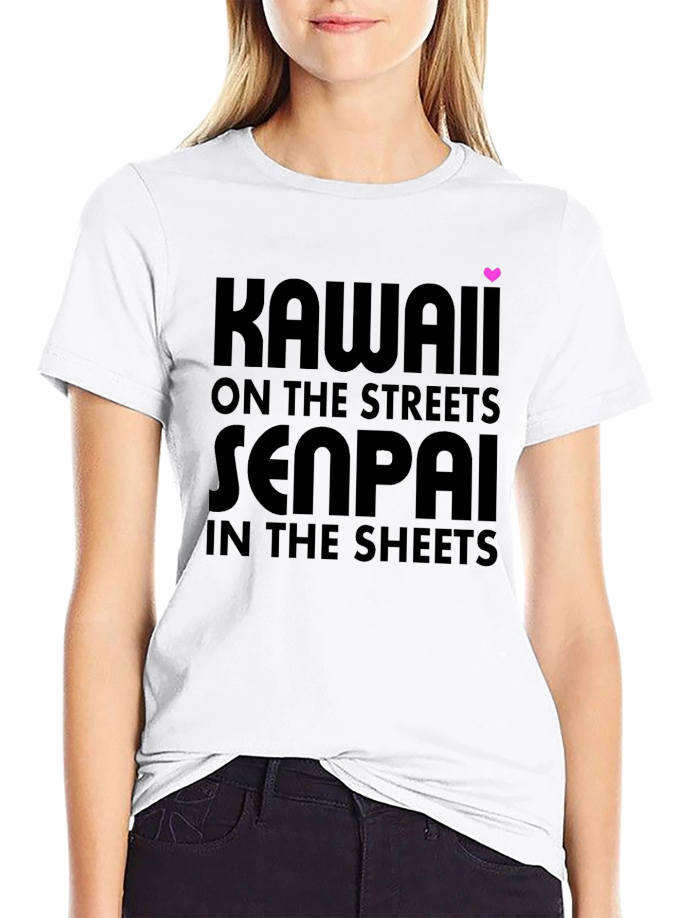 Kawaii Senpai Graphic Tee - Black Cotton T-Shirt