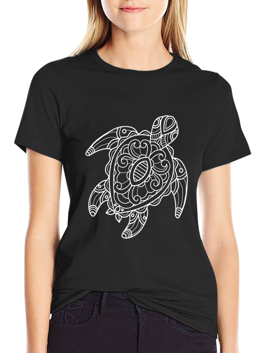 Black Tee with Ornate Turtle Graphic