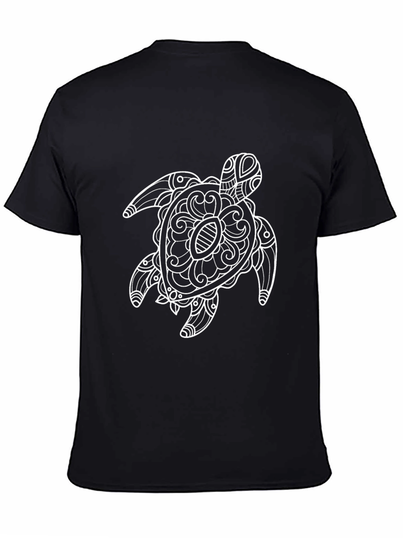 Black Tee with Ornate Turtle Graphic