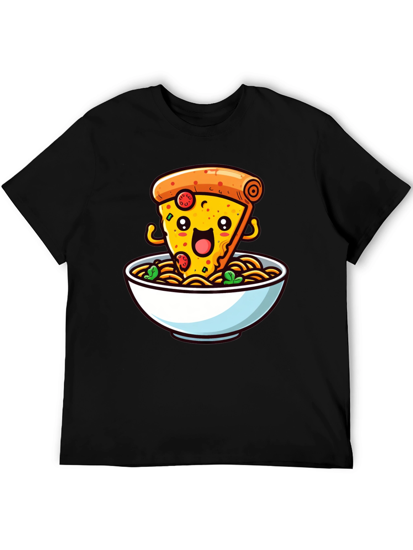 Pizza and Noodles Graphic T-Shirt - Black