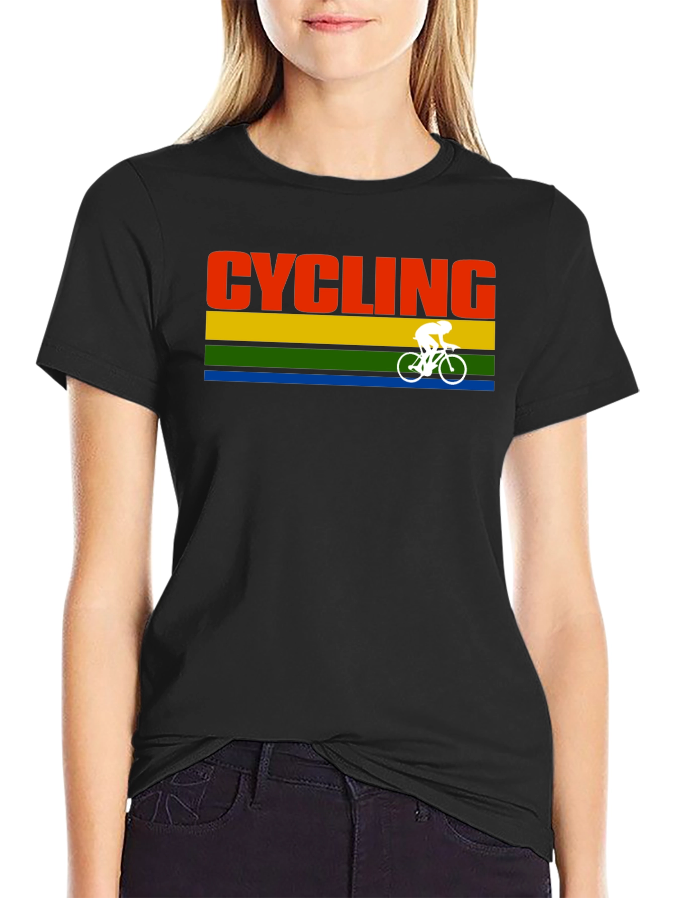 Cycling Retro Stripe Graphic T-Shirt - Black