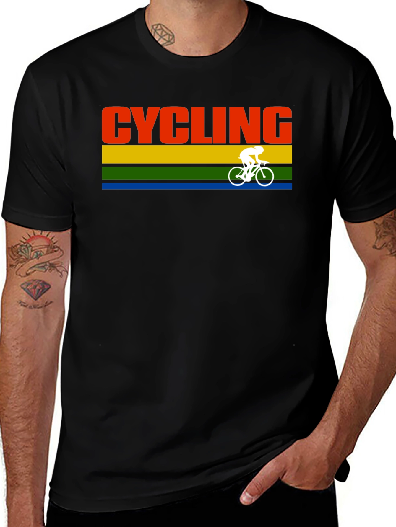 Cycling Retro Stripe Graphic T-Shirt - Black